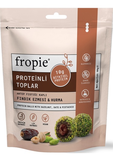 Fropie Proteinli Meyve Topları - Antep Fıstığı Kaplı & Fındık Ezmeli 80 G