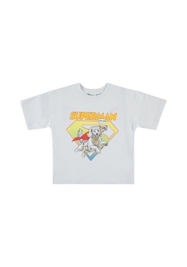 Süperman Krypto Baskılı 6-9 Yaş Tişört Beyaz