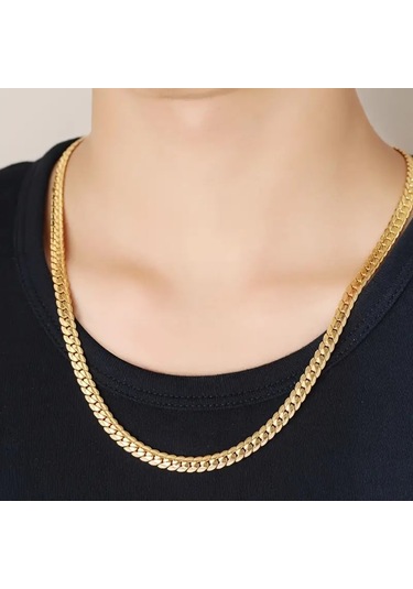 Silver İtalyan Ezme Yassı Yılan Çelik Unisex Set Tak... Altın