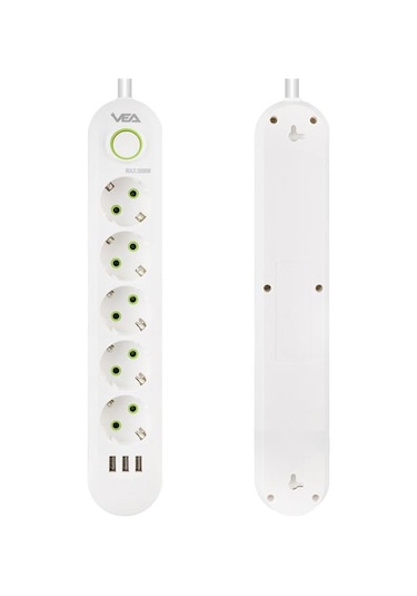 Vea Va-21562 5'li 3 Usb'li 1.5 Metre Akım Korumalı Priz Beyaz