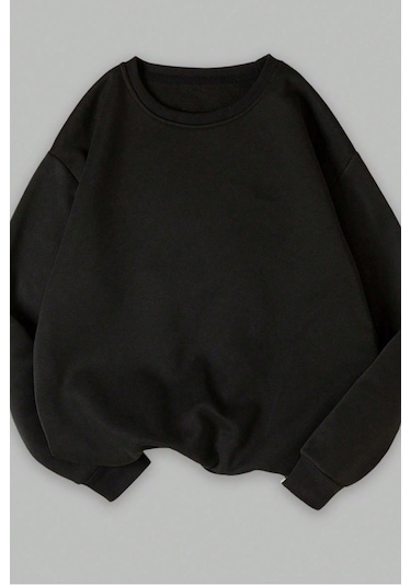 Unisex 3'lü Kahve Beyaz Siyah Bisiklet Yaka Oversize Sweatshirt Siyah Beyaz Kahve