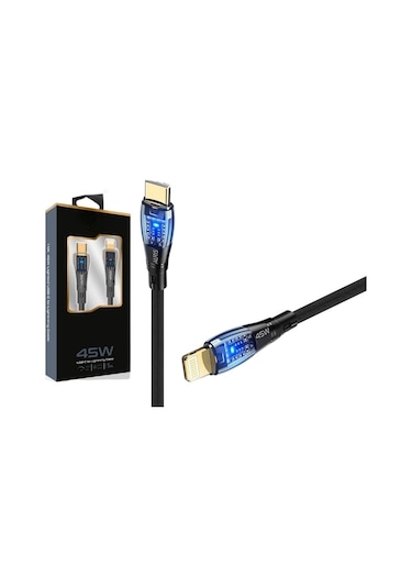 45w Usb-c Lightning Işıklı Şeffaf Kablo Hızlı Şarj, Dayanıklı Tasarım, İphone Ve İpad Uyumlu Çok Renkli