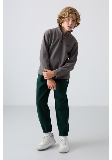 Tommy Life Koyu Gri Kalın Yumuşak Dokulu Standart Fit Nakışlı Polar Erkek Çocuk Sweatshirt - 11221 Koyu Gri