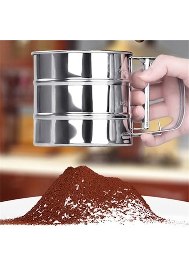 Pişirme Un Elek Çift Katmanlı İnce Örgü Pudra Şekeri Çalkalayıcı Duster El Paslanmaz Çelik Elek Pişirme Kek Un Elek Aracı Mutfak Malzemeleri Gümüş
