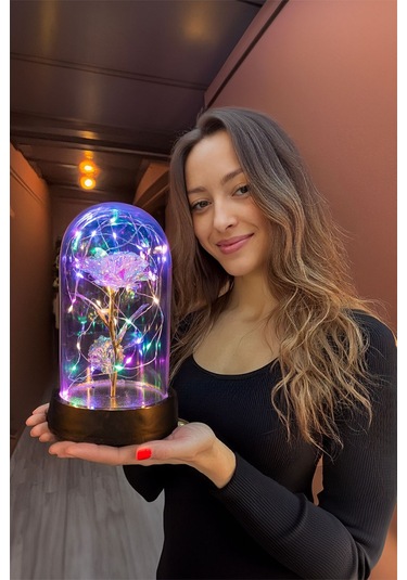 Anneler Gününe Özel Galaxy Rose Yapay Gül Fanus Lamba Usb'li Yapay Çiçek Hediyelik