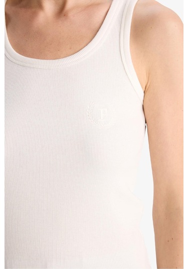 Defacto Regular Fit Yuvarlak Yaka Kolsuz Ribana Pijama Üstü-fall İn Love F0110ax25smer98 Ekru