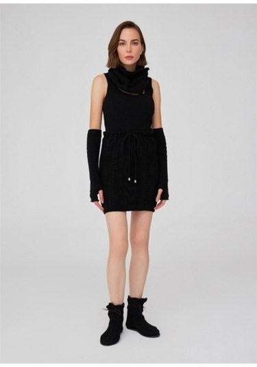 Peraluna Saç Örgü Desenli Kadın Triko Etek Siyah