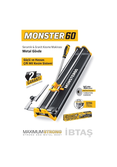 Sgs135 - Monster 60 Profesyonel Fayans Granit Kesme Makinesi 60cm - Metal Gövde
