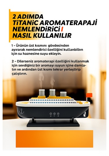 Gemi Tasarımlı Işıklı Aroma Terapi Hava Nemlendirici
