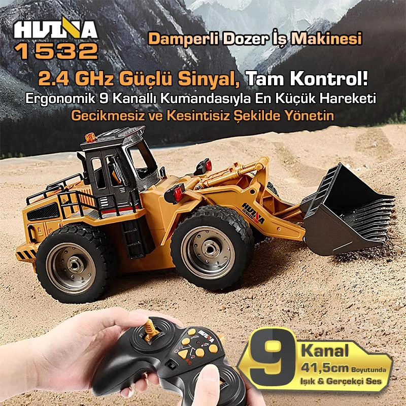 Huına 1532 1/18 9ch Rc Wheel Loader Damper Dozer Kamyon İş Makinesi Kazıcı Uzaktan Kumandalı Rc Model -2.4g Gerçekçi Similasyon Ses Ve Işık Sistemi