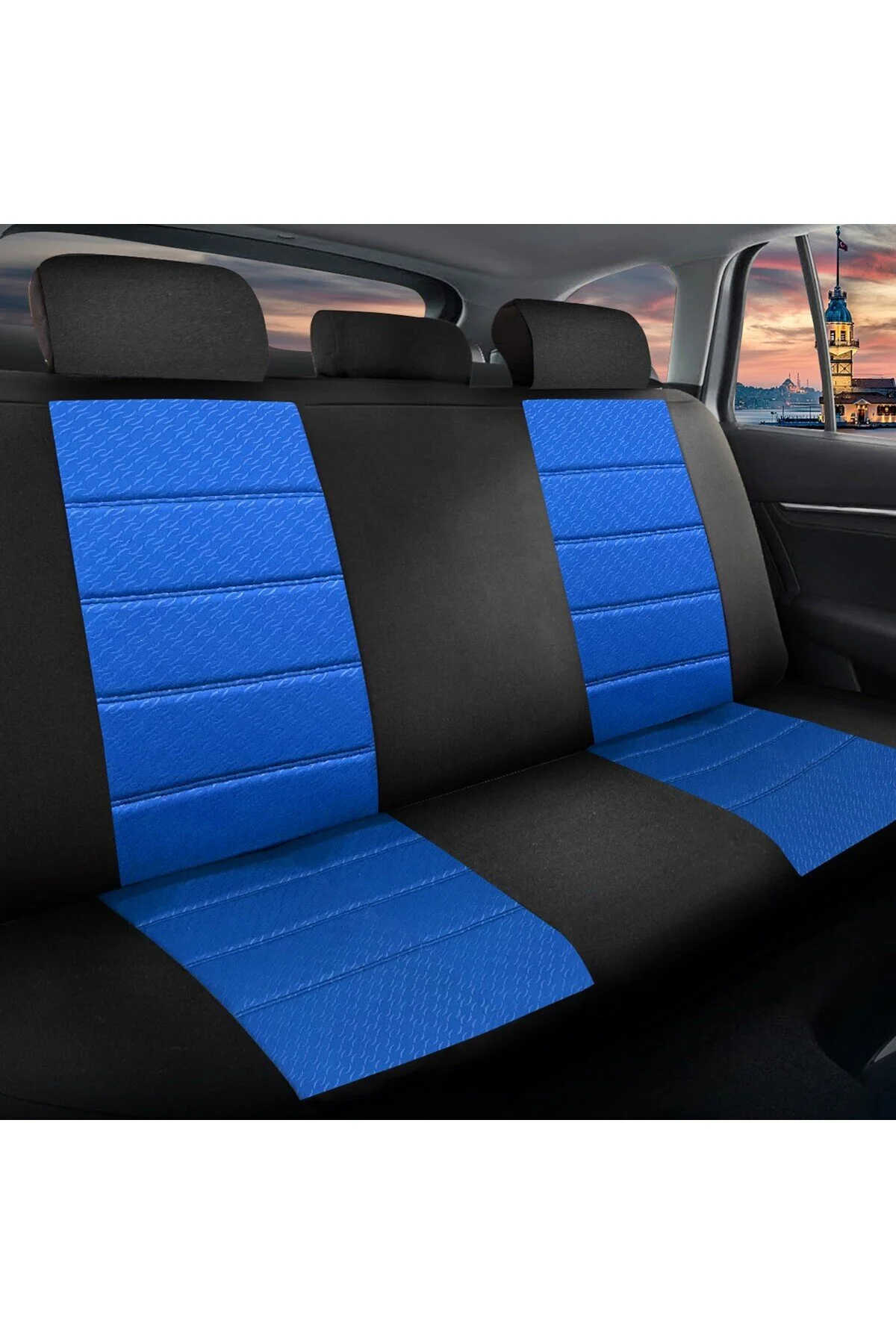 Pandami Oto Koltuk Kılıfı, Tam Set, Gofraj / Mavi Mavi