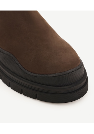 Yargıcı Kalın Tabanlı Deri Lastikli Bot Brown Kahverengi