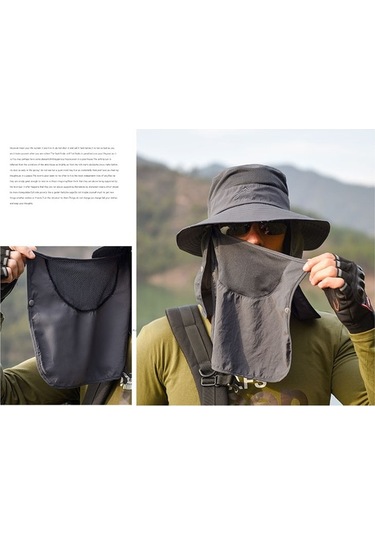 Pazly Çıkarılabilir Yüz-boyun Kapağı Olan Geniş Kenarlı Balıkçı Şapkası, Yaz Güneş Koruması, Erkek/kadın, Koyu Gri Koyu Gri