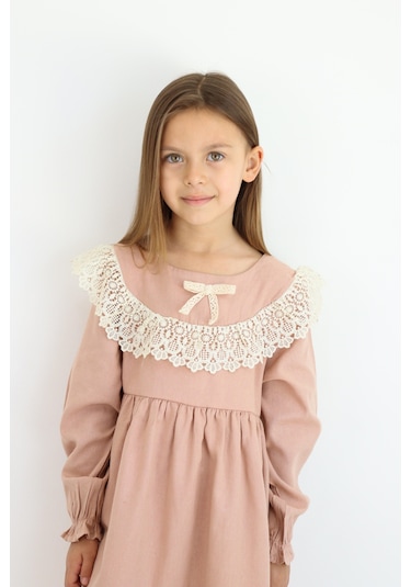 Miababy Fiyonk Detaylı Elbise 1-8 Yaş Kahverengi