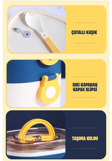 Vagonlife 1200 Ml İki Kat Üç Bölme Paslanmaz Çelik Bento Lunch Box fflbox50251