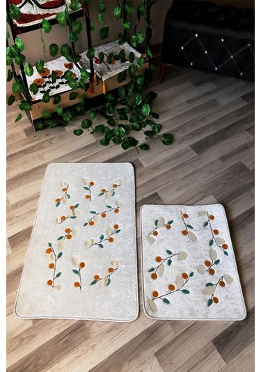 Dijital Baskı Kaymaz Taban Yıkanabilir 2'li Punch Banyo Paspas Takımı Pcp001 Renkli