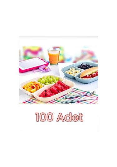 3 Bölmeli Çerez Ve Kahvaltı Tabağı 100 Adet