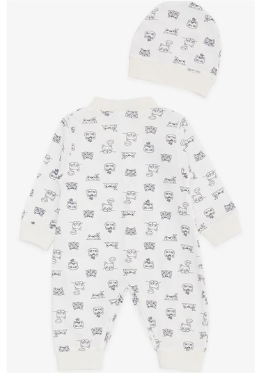 Breeze Erkek Bebek Tulum Uykucu Kedicik Desenli 0-3 Ay-6 Ay, Ekru-ekru Ekru