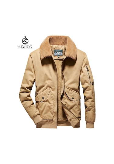 Kışlık Kadife Kalın Sıcak Çok Cepli Erkek Ceketi Haki