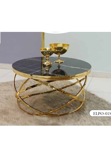 Mim Siyah Mermer - Gold Elips Orta Sehpa Siyah Mermer - Gold