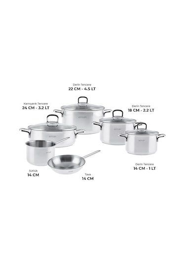 Emsan Cocinero 10 Parça Çelik Tencere Çeyiz Seti