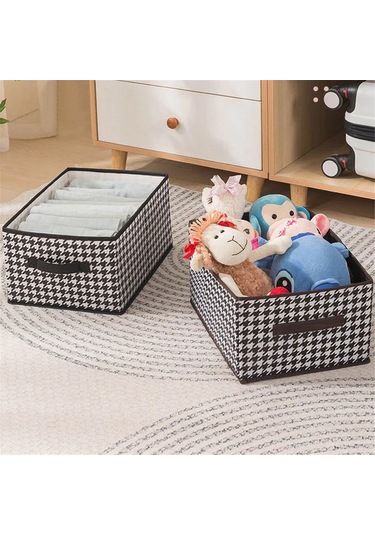 Fosenze Houndstooth Desenli Katlanabilir Depolama Kutusu, 44x30x20 Cm, Çok Amaçlı, Organize Edici, Odalar İçin, Kapak Ve Bölme Yok