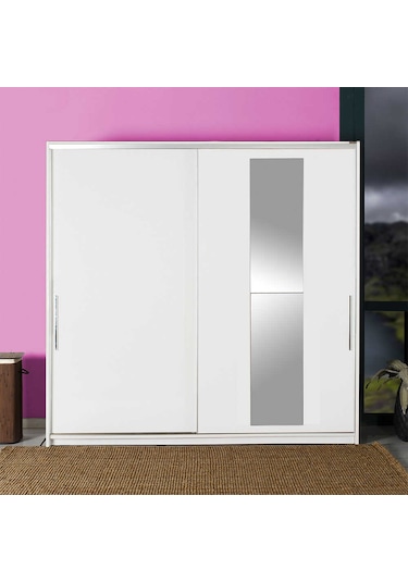 Elit Plus Aynalı Sürgülü Gardırop - Beyaz