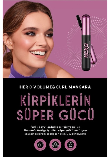 Flormar Hero Volume & Curl Dolgunlaştıran Kıvırıcı Maskara 000 (Siyah)