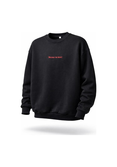 Dark Line Sırt Baskılı %100 Pamuk Unisex Siyah Oversize Sweatshirt Kartal Siyah