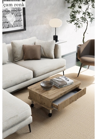 Oslo Akıllı Sehpa Tekerli Çekmeceli, Modern Yemek Masası