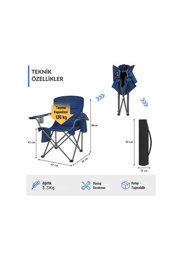 Kingcamp Lotus Xl Cool Ice Ultra Konforlu & Takviyeli Kamp Sandalyesi Blue Mavi
