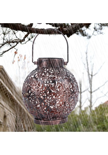 Xindoker Dış Mekan Güneş Enerjili Delikli Demir Sarkıt Lambası - Ip55 Su Geçirmez Bahçe Dekoratif Aydınlatma Işığı