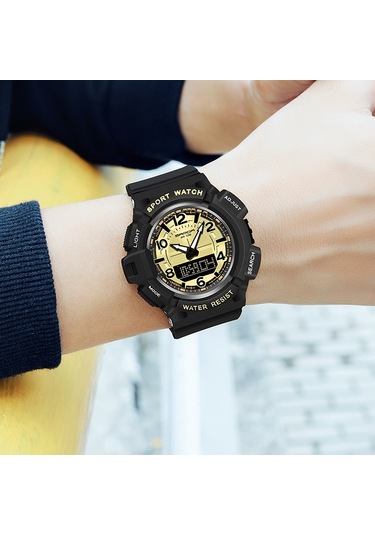 Sones Skmeı 2115 Çok İşlevli Erkek Açık Hava 30m Su Geçirmez Ay Fazı Kuvars Saat Altın