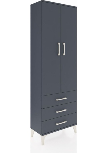 Arges Dolap Tek Raflı 3 Çekmeceli Tek Askılı 60x30x182 Antrasit-antrasit Antrasit