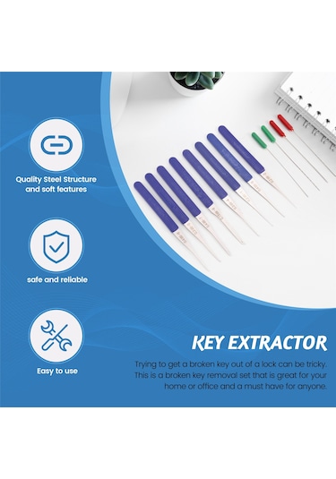 12 Adet Mavi Kilit Açma Kırık Anahtar Çıkarma Oto Çilingir Aracı