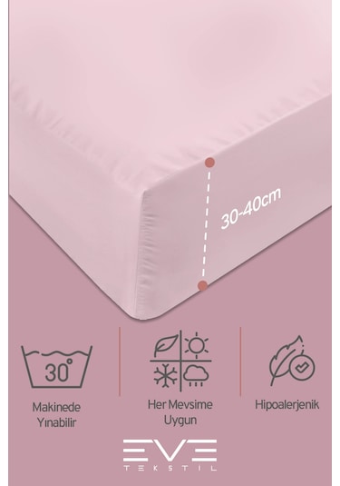 Eve Tekstil Fitted Yüksek Kaliteli Penye Kumaş Tek Kişilik Lastikli Çarşaf Toz Pembe