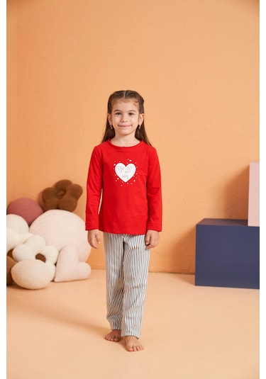 Modadua Pjs 28063 Çocuk Sıfır Yaka Pijama Takımı Kırmızı