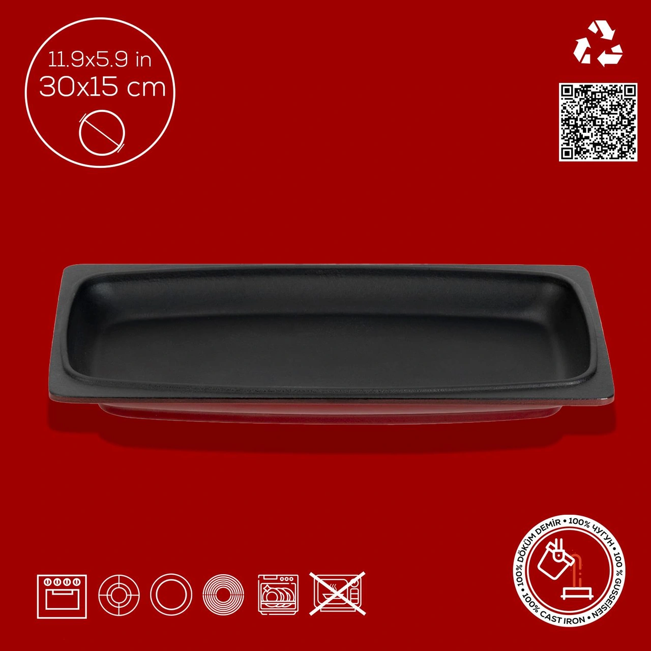 Lava Döküm Dikdörtgen Servis Tabağı Ölçü 30x15cm. Bordo