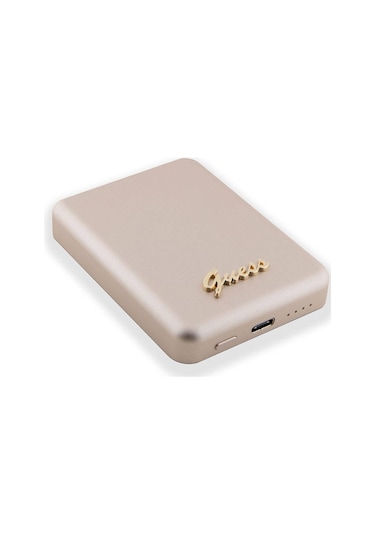 Guess Lisanslı Magsafe Şarj Özellikli Metal Yazı Logolu Powerbank 3000mah 5w Gold