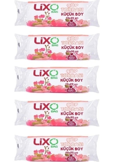 Lixo Küçük Boy Çöp Poşeti 40 x 50 Cm 30 lu Rulo 5 Adet Şeffaf