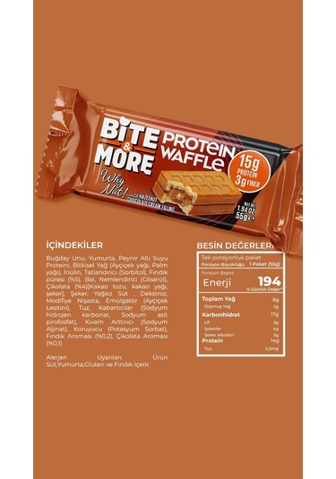 Bite&more Protein Waffle 55 Gram X 1 Adet Fındık