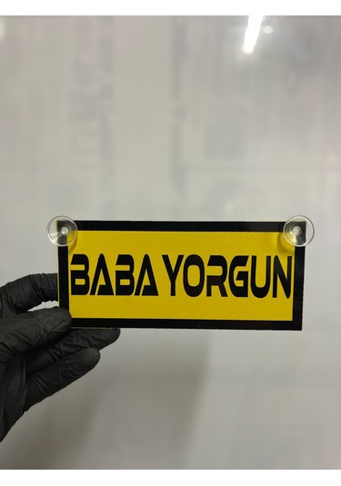Sarı Renk Üzeri Siyah Renk Baba Yorgun Yazılı Vantuzlu Cam Süsü