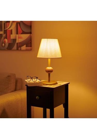 Safir Light Ahşap Detaylı Metal Abajur - Eskitme - 43x25x25 Cm Eskitme