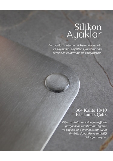 Paslanmaz Çelik Doğrama Tahtası Büyük Boy 25x33 Cm Metalik