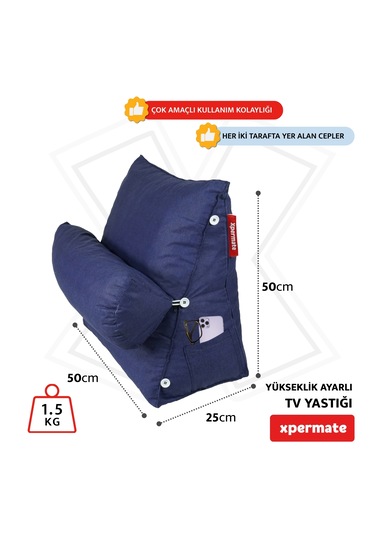Xpermate Yükseklik Ayarlı Tv Yastığı Bel Destek Yastığı Lacivert