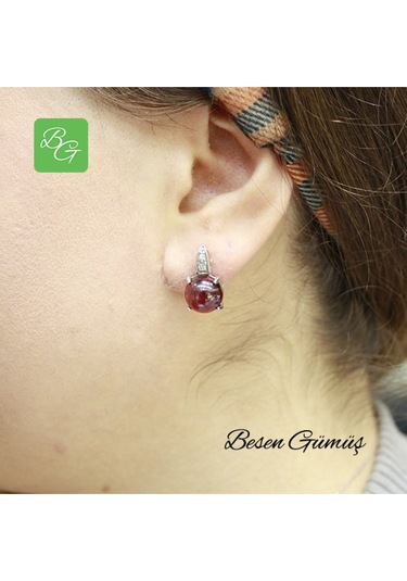 Kırmızı Bombeli Taşlı Set Rose Gold - Gümüş