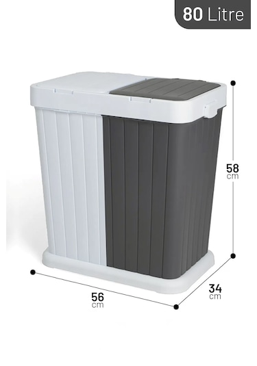 2 Bölmeli Kirli Temiz Çamaşır Sepeti 80lt Gri-beyaz Antrasit - Beyaz