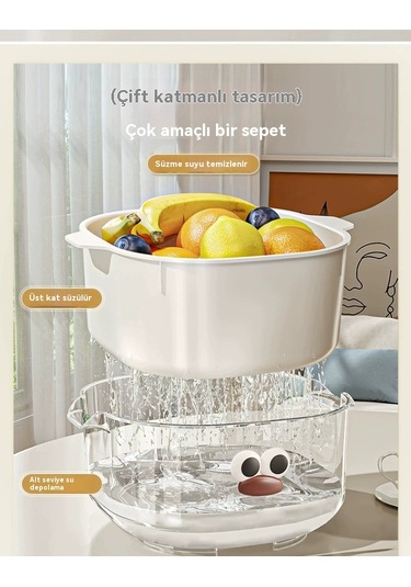 Spring Çift Katmanlıve Ve Sebze Yıkama Ve Boşalma Sepeti Orta Yış İl Yeşil