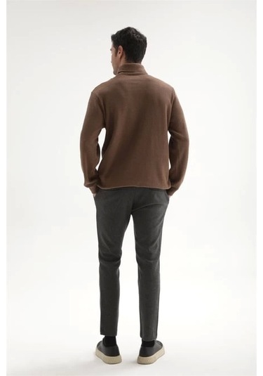 Erkek Balıkçı Yaka Fitilli Kazak Kahverengi Kahverengi