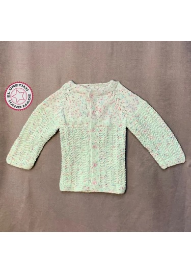 Uretti - Kadir 7704 - El Örgüsü Ebruli Yün Kız Bebek Hırkası - 12 / 18 Ay Çok Renkli